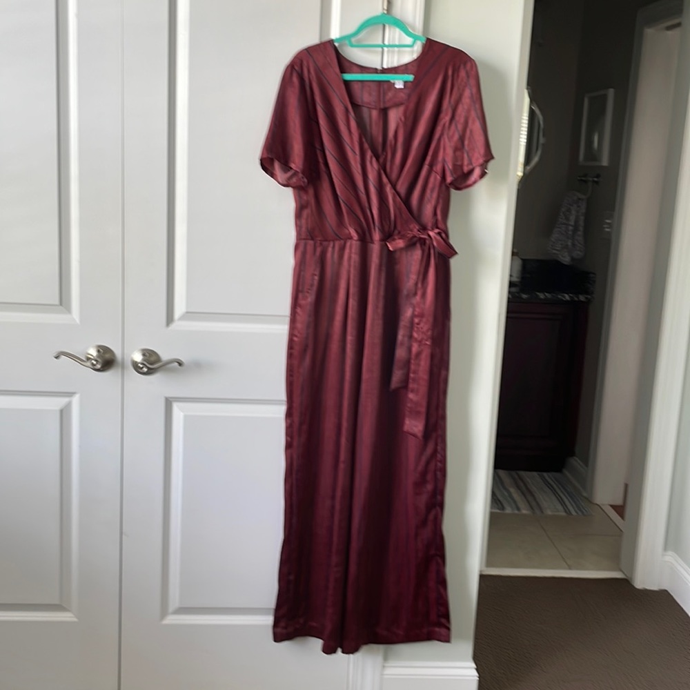 Xhilaration Wine and Navy Pinstripe Jumpsuit Size Extra Large